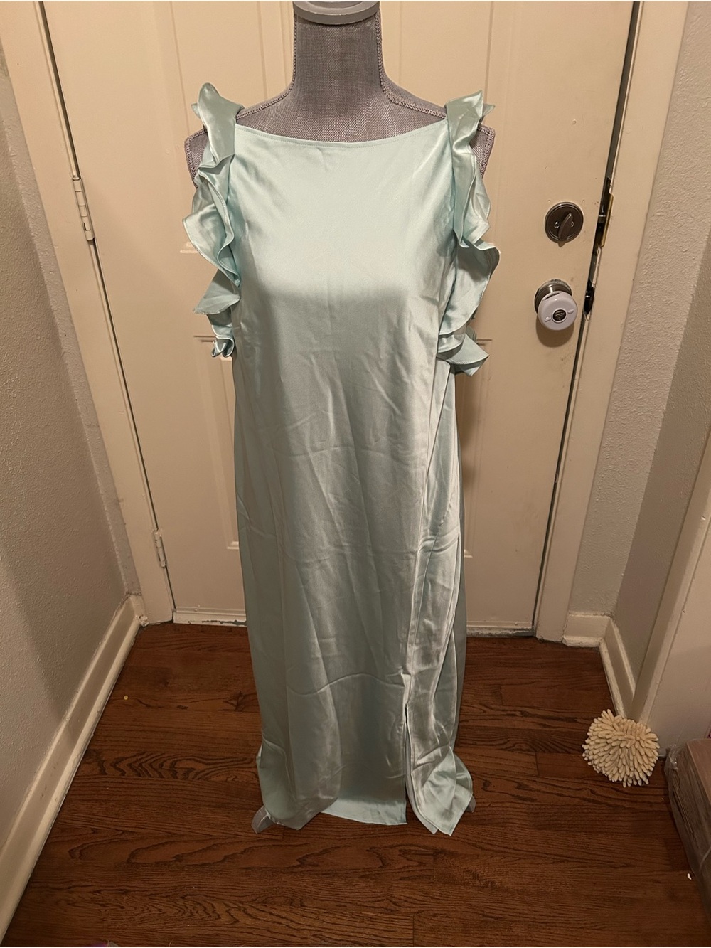 a new day Mint Ruffle-Shoulder Satin Maxi Dress xl